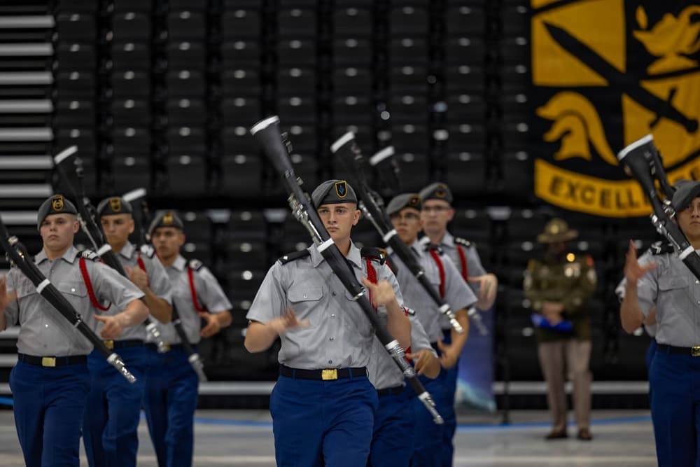 Army JROTC cadets competing in armed drill